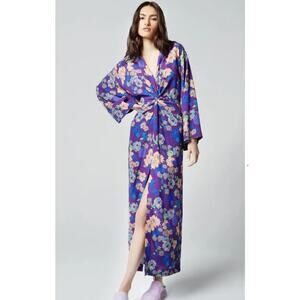 SMYTHE Violet Floral Front Twist Kimono Sleeve Midi Dress